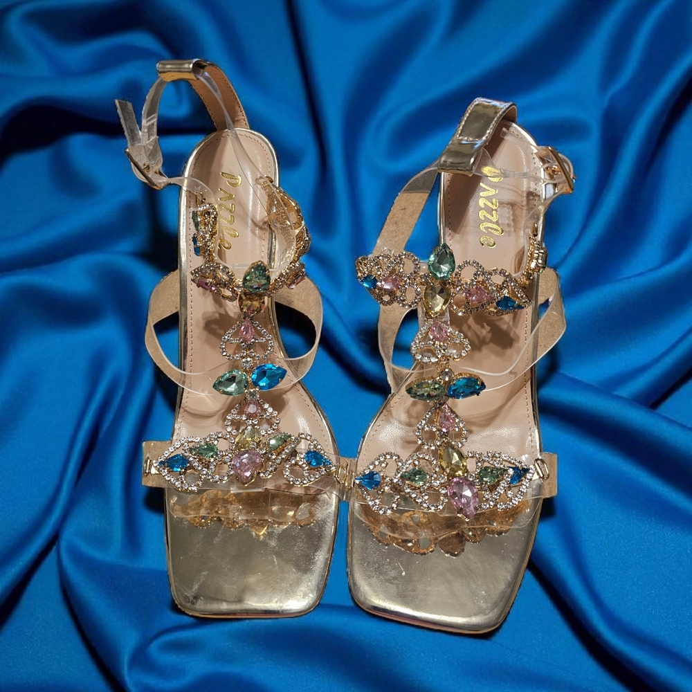 Pazzle Elegant Gold and Jewel-Toned Sandals Sz 10
